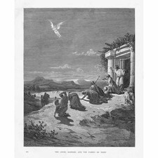 ANGEL RAPHAEL AND FAMILY OF TOBIT Gustave Dore - Antique Bible print c1885