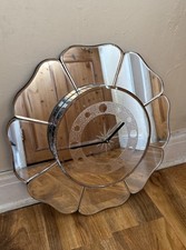 Vintage Art Deco Mirrored Wall Clock Frameless Flower Shaped Mirror Stunning!