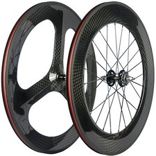 3 Spoke Carbon Wheel 88mm Clincher Carbon Wheelset Track Bike 12K Fixed Gear