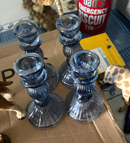 Set blue ribbed glass - blue,