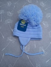 NEW Satila Of Sweden Purl Light Blue Baby Hat Big Bobble Size 42/44 6-12 Months