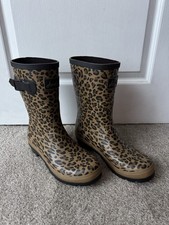 Joules Molly Mid Height Calf Wellies Boots in a Brown Leopard Print Size 7 VGC