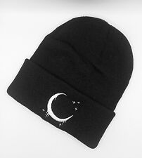 Moon Embroidered Beanie Hat black & White goth gothic emo streetwear halloween