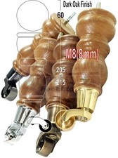 4x Turned Wood Furniture Sofa Legs M8 Replacement Feet With Castors 215mm High