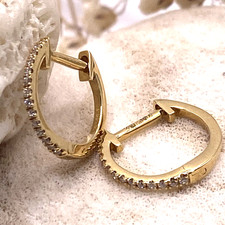 18K Gold Diamond Hoop Earrings 0.07 Cts Natural Diamond Solid Gold UK Hallmarked