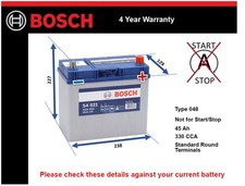 Car Battery S4021 Bosch 048 330A 45Ah 4Yr Warranty 238x129x227