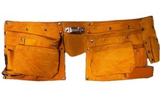 10 Pocket Double Suede Leather Split Tool Pouch Builders Bag Belt Storage