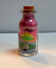 Tiny Sand Painting in Corked Bottle - Sunset Boat Landscape - Decorative Summer