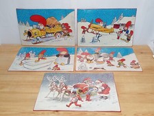 Vintage Christmas Santa Plastic Coated Table Placemats - Large 17" / 11.5"