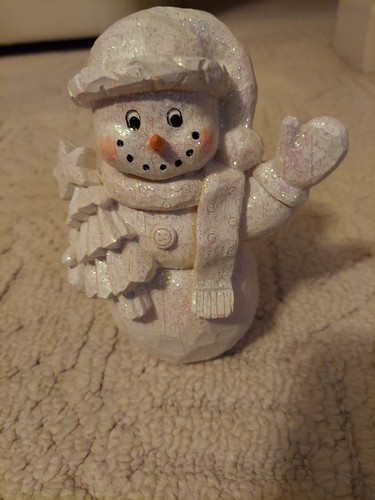 Wooden ivory gliter snowman - wooden,