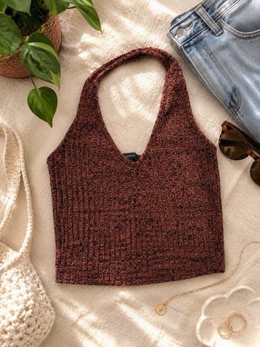 Primark brown halterneck knit - brown,