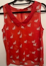 Zara Women's Blouse Top, Cat Print On Orange Red Background. Size M, BNWOT