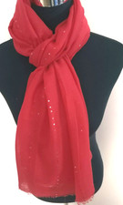 Ladies Christmas Red  Sparkly Sequin Line Rectangle Scarf. BNWT