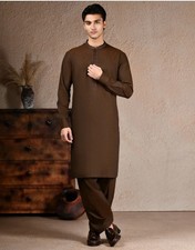 100% ORIGINAL Junaid Jamshed Mens Brown Shalwar Kameez SUIT Regular Fit XL / 2XL