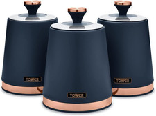Tower T826131MNB Cavaletto Set of 3 Storage Canisters for Tea/Coffee/Sugar, Stee