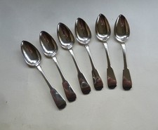 Antique Set of 6 Sterling Silver Teaspoons, Newcastle 1864, Fiddle, Th. Wheatley