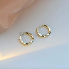 18ct Gold Plated 925 Sterling Silver Twisted Oval Huggie Hoop Earrings for Women