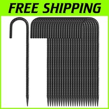 24-Pack 16" J Hook Tent Stakes Heavy Duty Black Coated