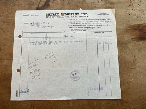 1954 invoice metlex industries - 1954,