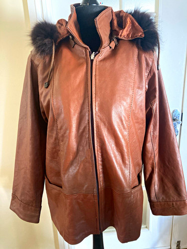 Cognac brown leather hooded - cognac,