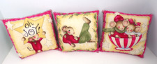 Vintage Holiday Christmas Mouse Mice Decorative Mini Pillows Set of 3 - 7"
