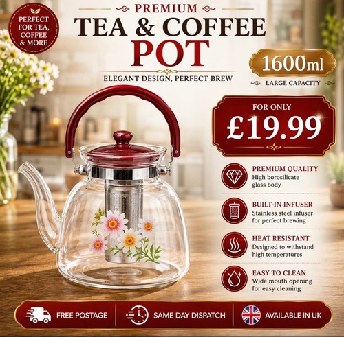 Glass teapot with stainless - glass,