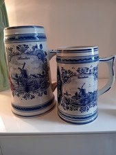 2x Large Vintage Delft Beer Mugs Were Used for Advertising Display Collectable