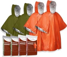 Emergency Survival Poncho (4pc) Reversible Thermal Blanket Waterproof, Windproof