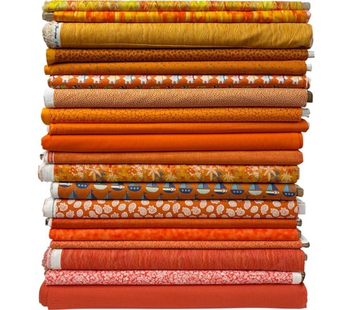 Orange cotton fabric - cotton, patterned