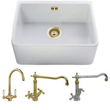 Astini Belfast 600 1.0 Bowl White Ceramic Kitchen Sink & Gold Waste
