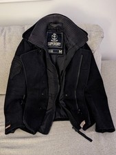 Superdry Mens Pea Coat  Black  Wool Military Navy Jacket Medium 