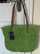 BNWT M & S GREEN LINED RAFFIA ZIP FASTENING SHOULDER BAG!!