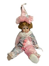 Vtg Porcelain Clown Doll with Balloons on Cheeks Curly Hair 40cm Tall