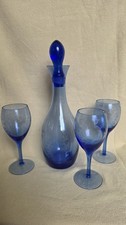 Blue Etched Wine Leave Glasses