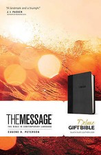 Message Deluxe Gift Bible, Black by Eugene H. Peterson (Leather Bound, 2016)