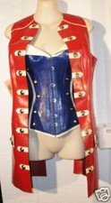 House of Harlot Blue/White/Red Latex Pirate Outfit: Corset, Waistcoat & Bandana