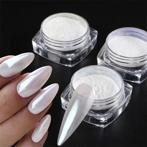 White pearl chrome nail - pearl,
