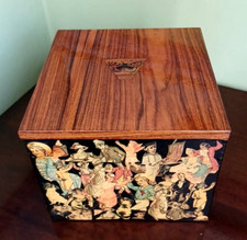 VINTAGE KEEPSAKE MEMORY TRINKET BOX HANDMADE VICTORIAN DECOUPAGE BLACK LACQUER