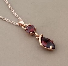 9ct Rose Gold Filled  Red Garnet  Pendant  45cm Necklace Free Box