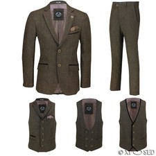 Mens Brown Wool Mix Tweed 3 Piece Suit Sold Separately Blazer Trouser Waistcoat