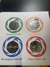 4 Commonwealth & Olympics 50ps. Album Contains 2 x BU & 2 x Circulated Coins