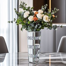 Crushed Diamond Crystal Sparkly Silver Flower Vase 30cm Home Table Birthday Gift