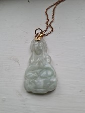 Jade & Gold Lucky Buddha Natural Green Jade Pendant Charm Necklace Not Included