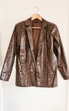 Ladies Womens PLT Brown Crocodile Print Faux Leather Oversized Jacket Size 4