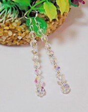 Handmade Aurora Borealis Long Drop Earrings 925 Silver Wires
