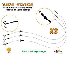 X3 Wire Traces. Barbed & Semi Barbed 8,6,4 Treble Hooks. Pike Fishing Bait Rig