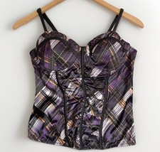 Entry Corset Ladies Basque Plaid Satin Convertible Purple Black Size L