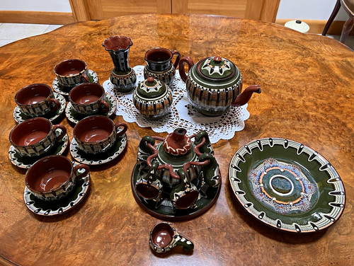 Glazed ceramic tea set - ceramic,