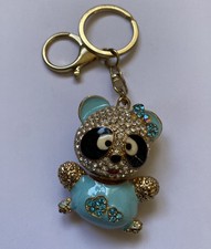 CUTE ENAMEL & DIAMANTE PANDA BEAR KEYRING KEY FOB HANDBAG MASCOT
