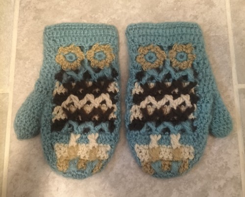Knitted wool owl - owl, mittens